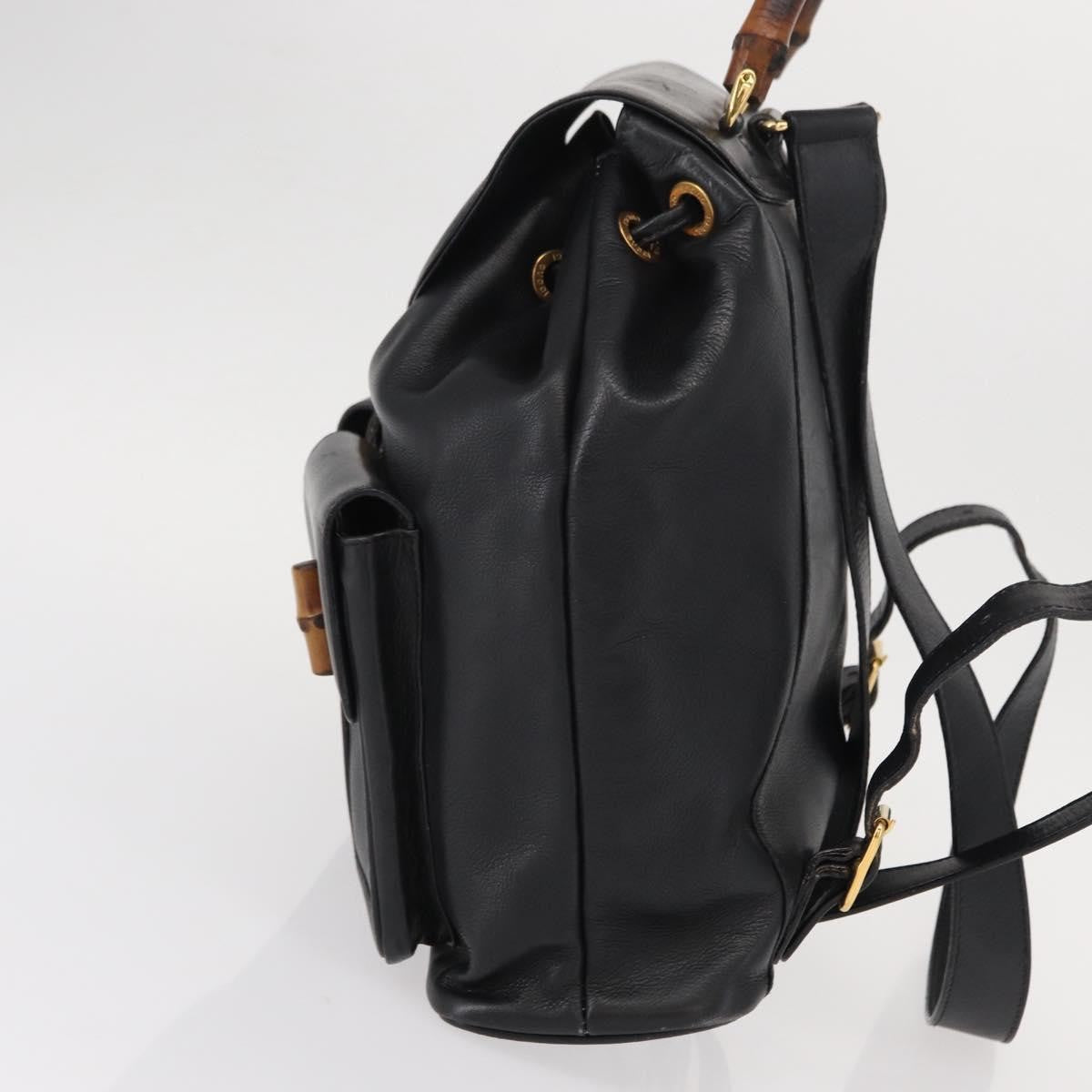 Gucci Vintage Bamboo Backpack Leather, BLACK, LEATHER, Backpack
