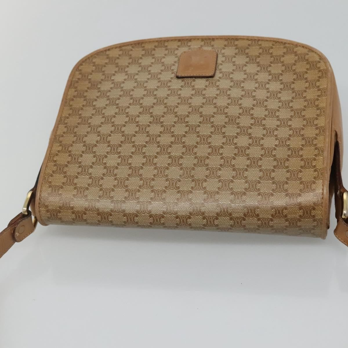 Celine Vintage Macadam Shoulder Bag Canvas and Leather, BEIGE, CANVAS, Shoulder bag