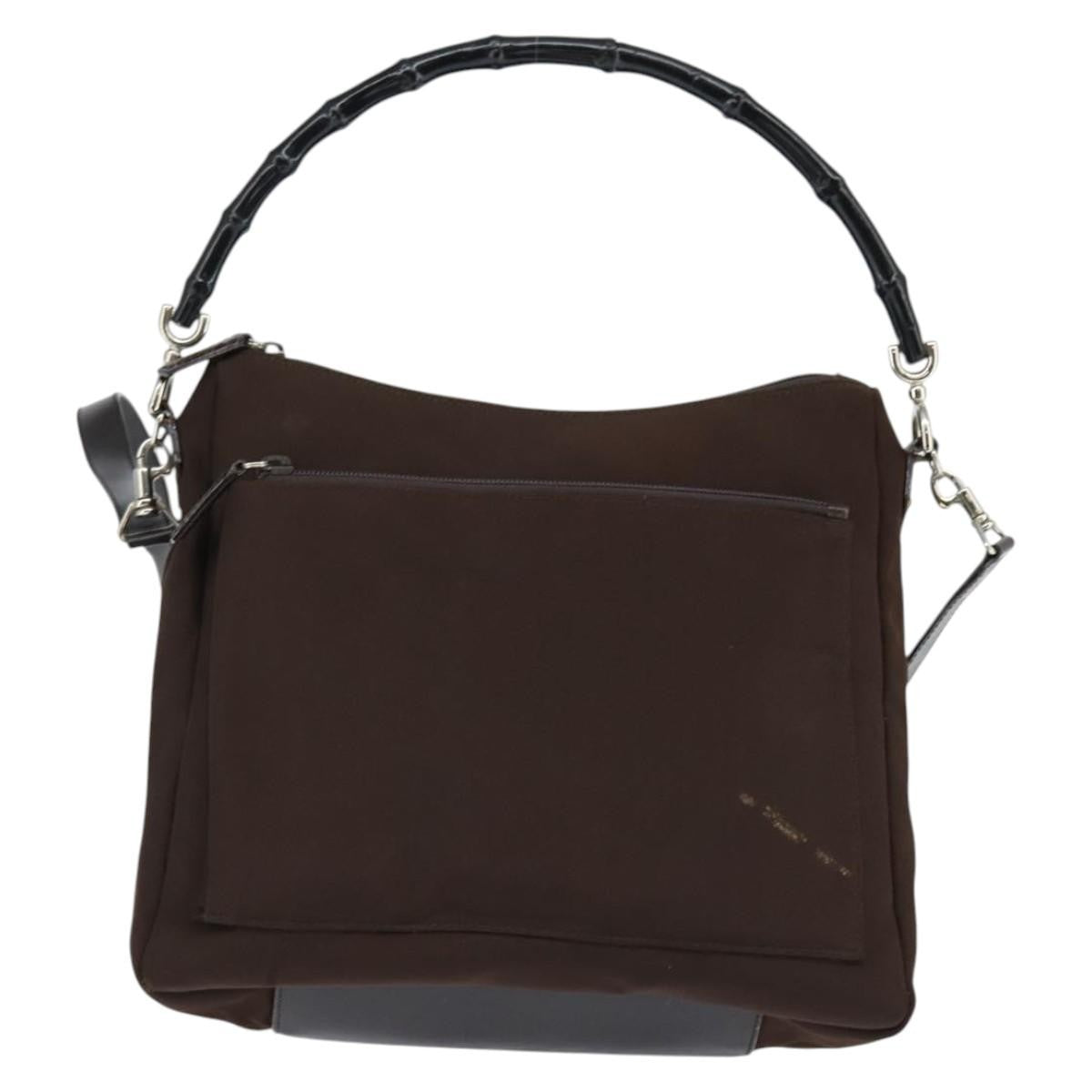 Gucci Vintage Bamboo Handle Bag Nylon, BROWN, NYLON, Handbag
