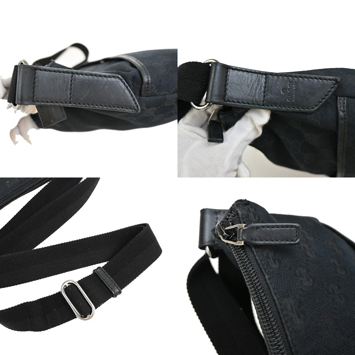 Gucci Zip Messenger Bag GG Denim, BLACK, CANVAS, Crossbody bag