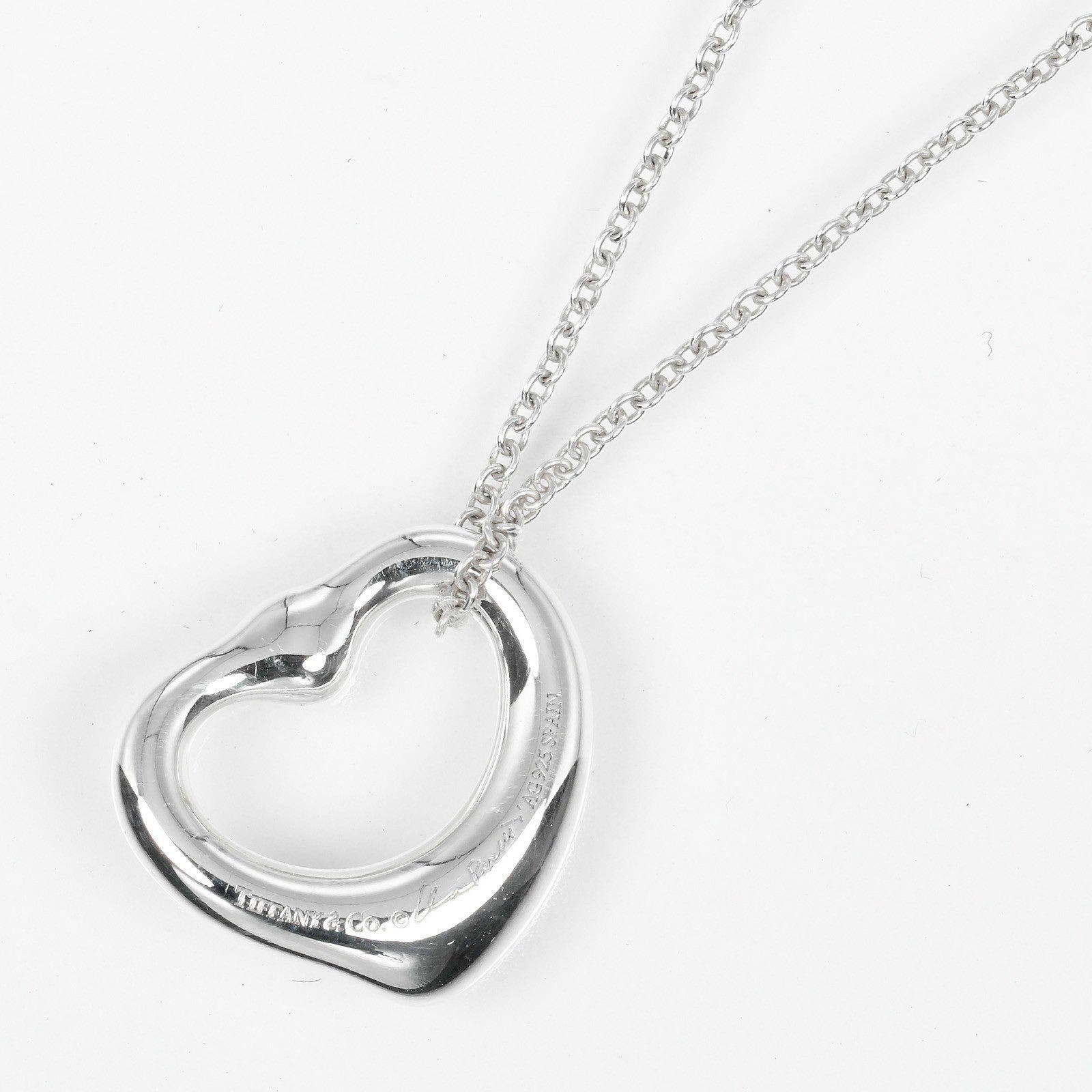 Tiffany & Co. Elsa Peretti Open Heart Pendant Necklace Sterling Silver with Pink Sapphire, SILVER, SILVER, Necklace