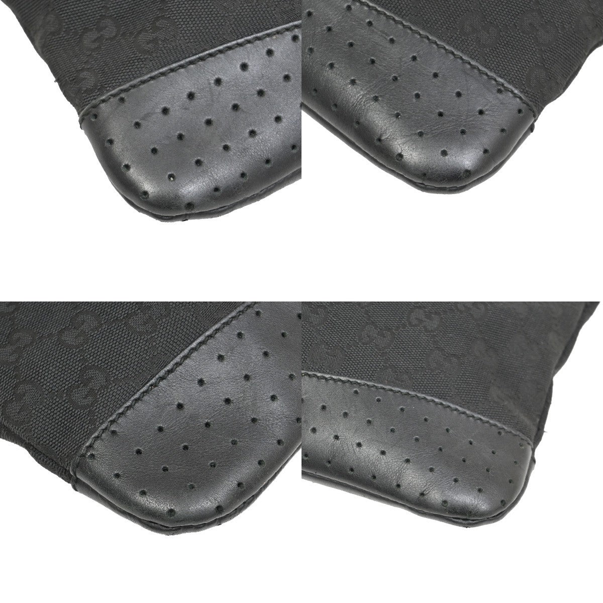 Gucci Zip Messenger Bag GG Canvas with Perforated Leather, BLACK, CANVAS, Shoulder bag