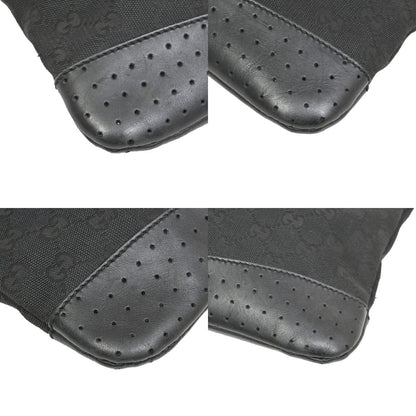 Gucci Zip Messenger Bag GG Canvas with Perforated Leather, BLACK, CANVAS, Shoulder bag