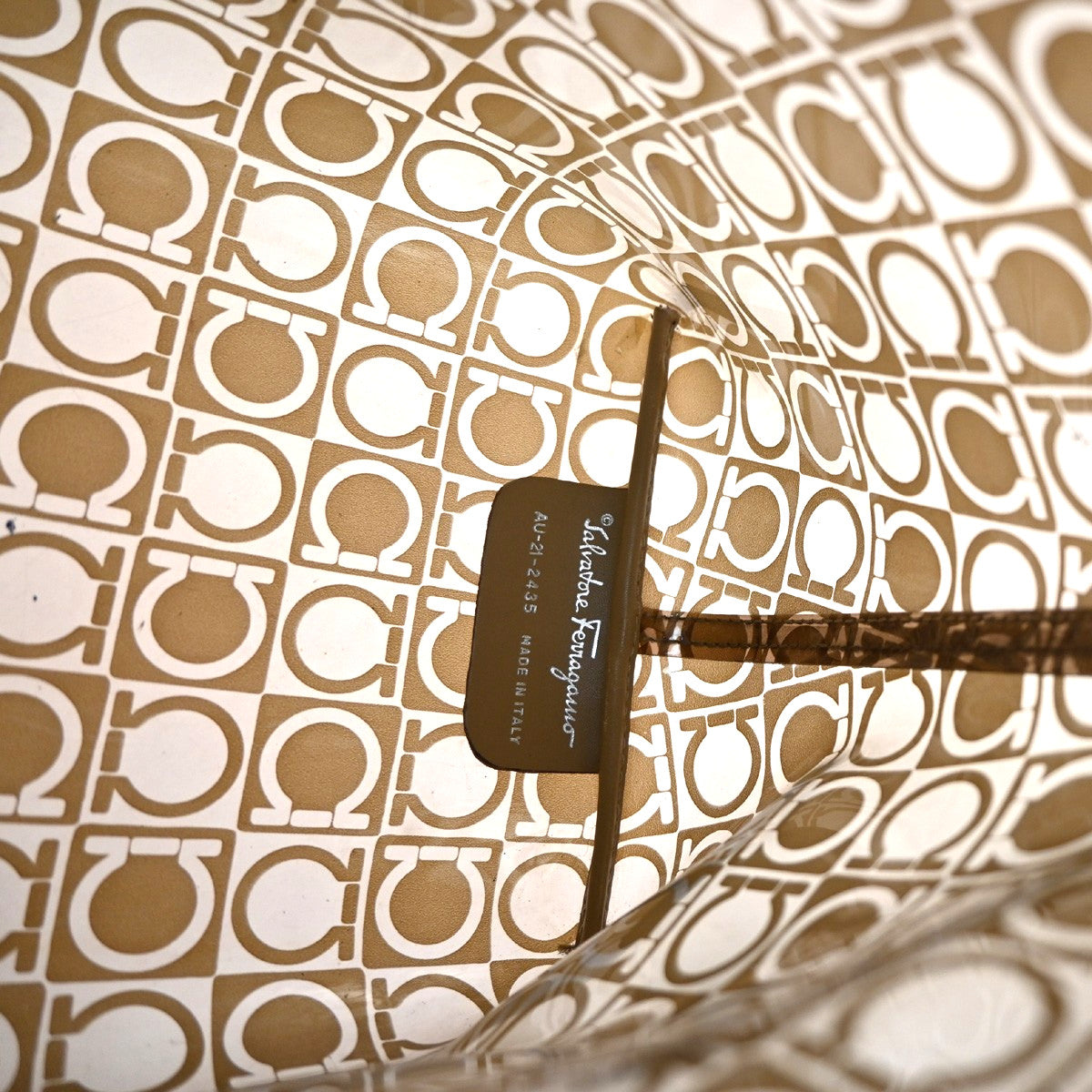 Salvatore Ferragamo Gancini Shoulder Bag Vinyl, Brown, Plastic, Shoulder Bag