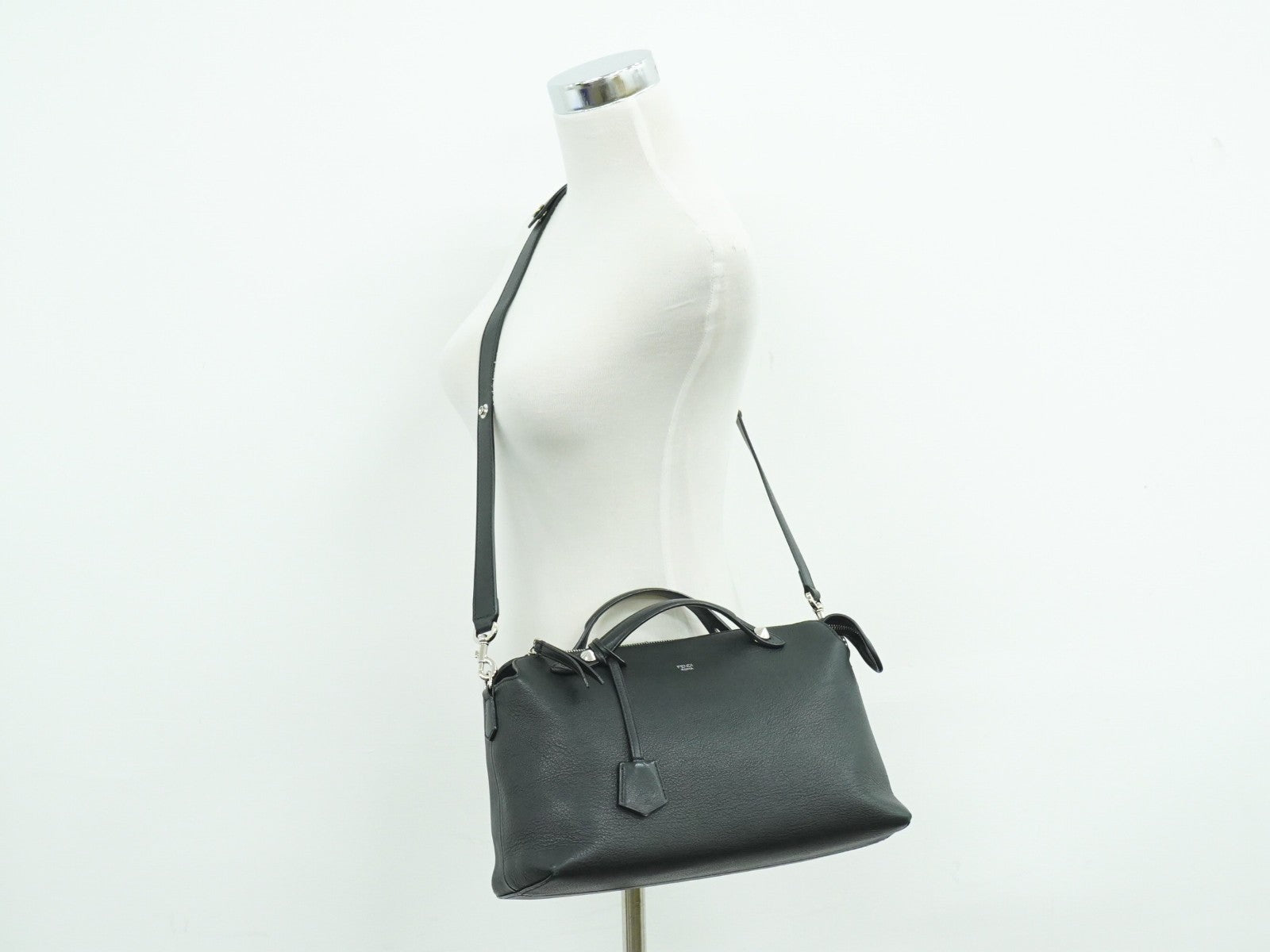 Fendi By The Way Satchel Leather, BLACK, LEATHER, Handbag