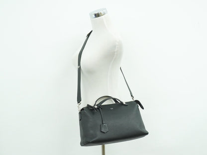 Fendi By The Way Satchel Leather, BLACK, LEATHER, Handbag