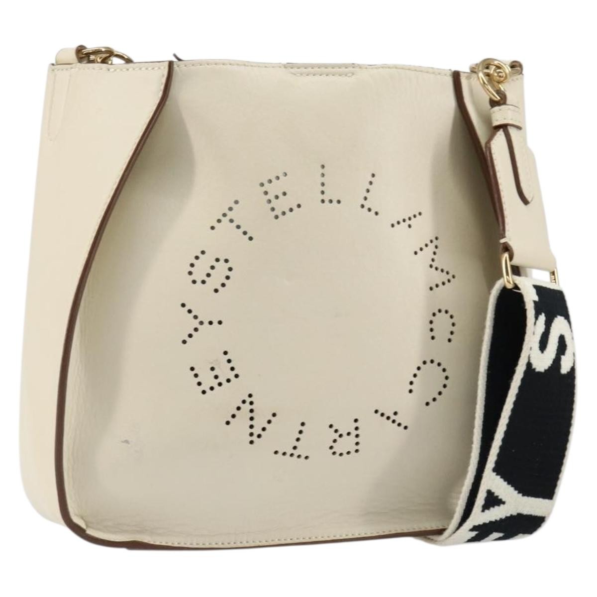 Stella McCartney Logo Crossbody Bag Perforated Faux Leather, BEIGE, LEATHER, Shoulder bag