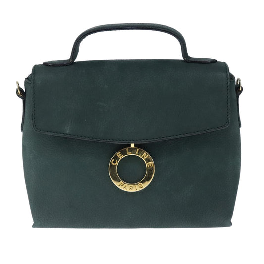 Celine Circle Logo Handbag Leather, GREEN, LEATHER, Handbag