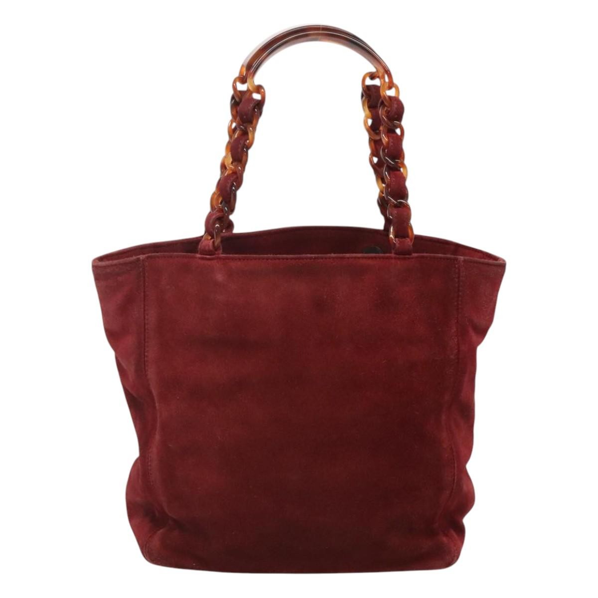 Chanel Vintage Resin Chain Tote Suede, RED, SUEDE, Tote bag