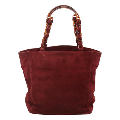 Chanel Vintage Resin Chain Tote Suede, RED, SUEDE, Tote bag