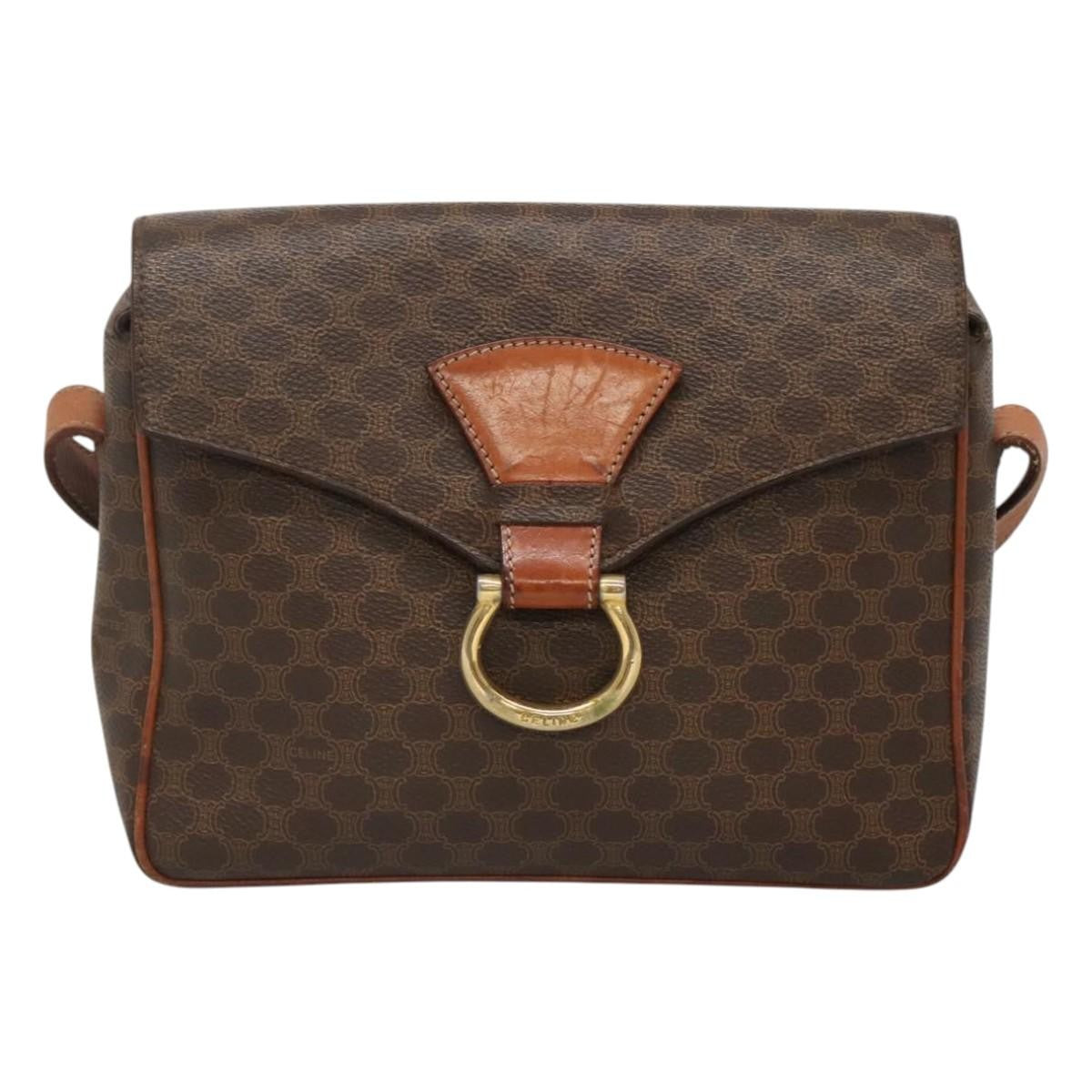 Celine Vintage Macadam Shoulder Bag Canvas and Leather, BROWN, CANVAS, Shoulder bag