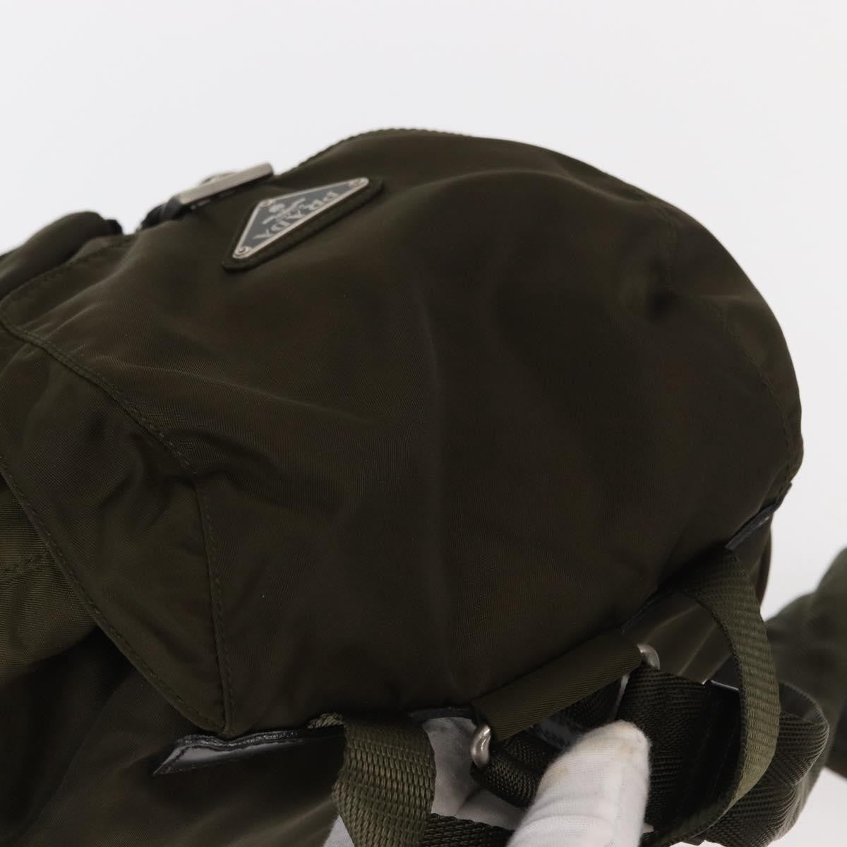 Prada Vela Double Front Pocket Backpack Tessuto with Saffiano Leather, KHAKI, NYLON, Backpack