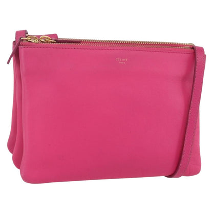 Celine Trio Crossbody Bag Leather, PINK, LEATHER, Shoulder bag