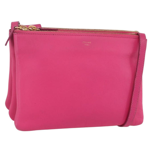 Celine Trio Crossbody Bag Leather, PINK, LEATHER, Shoulder bag