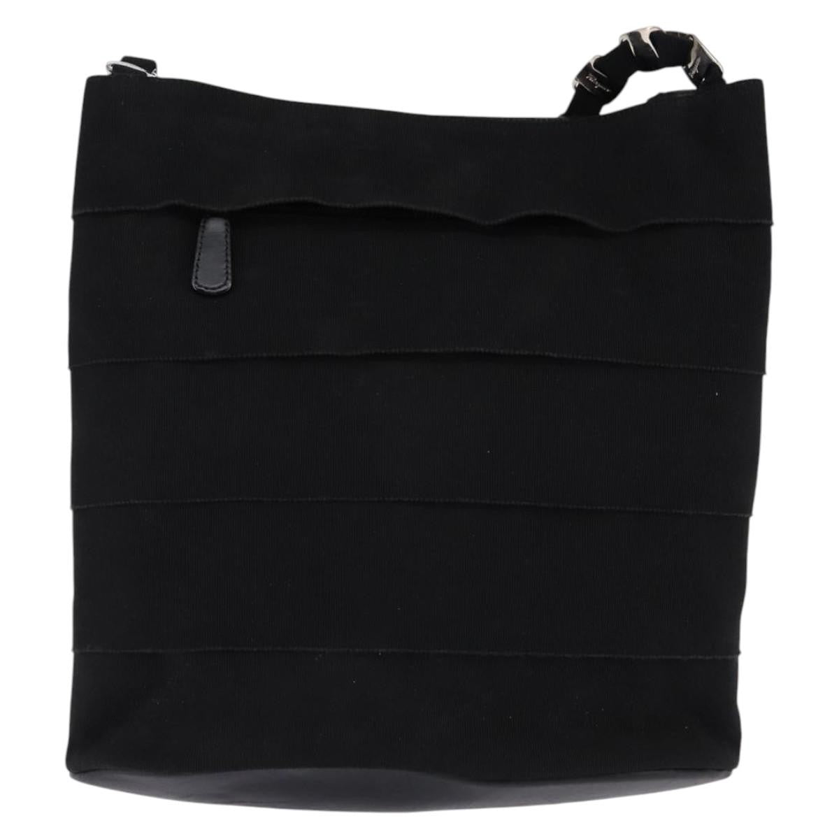 Salvatore Ferragamo Vala Shoulder Bag Canvas, BLACK, CANVAS, Shoulder bag