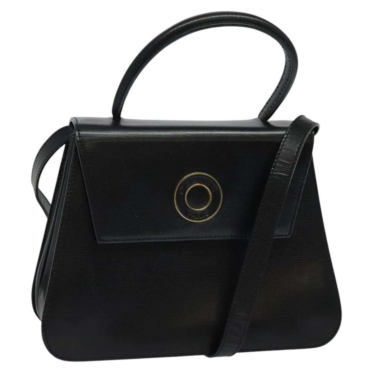 Celine Circle Logo Handbag Leather, BLACK, LEATHER, Handbag