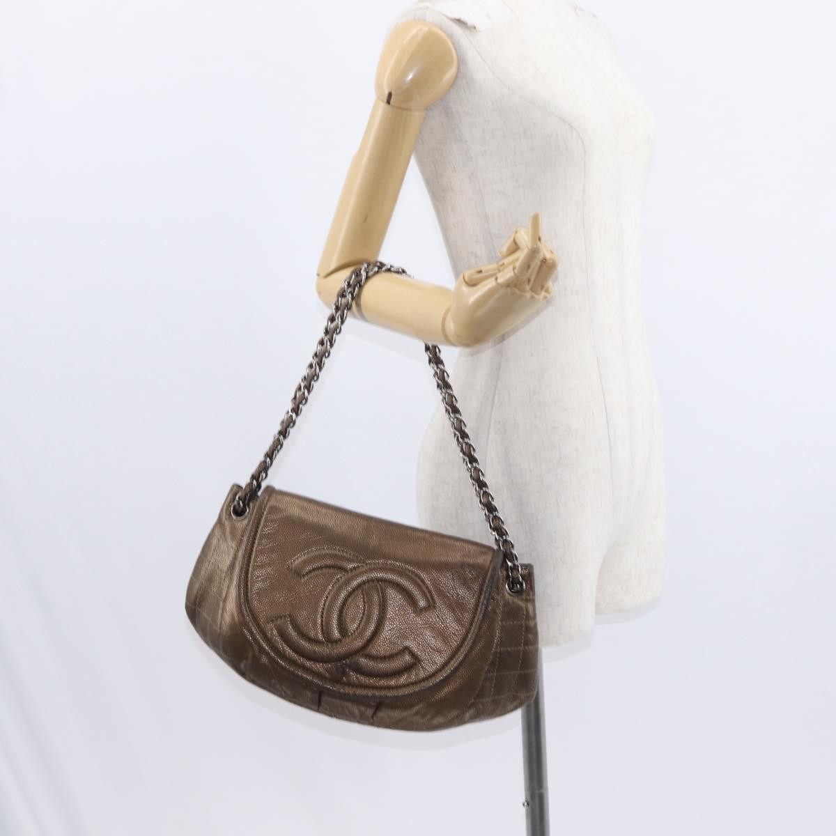 Chanel Timeless Half Moon Flap Bag Caviar, BROWN, LEATHER, Shoulder bag