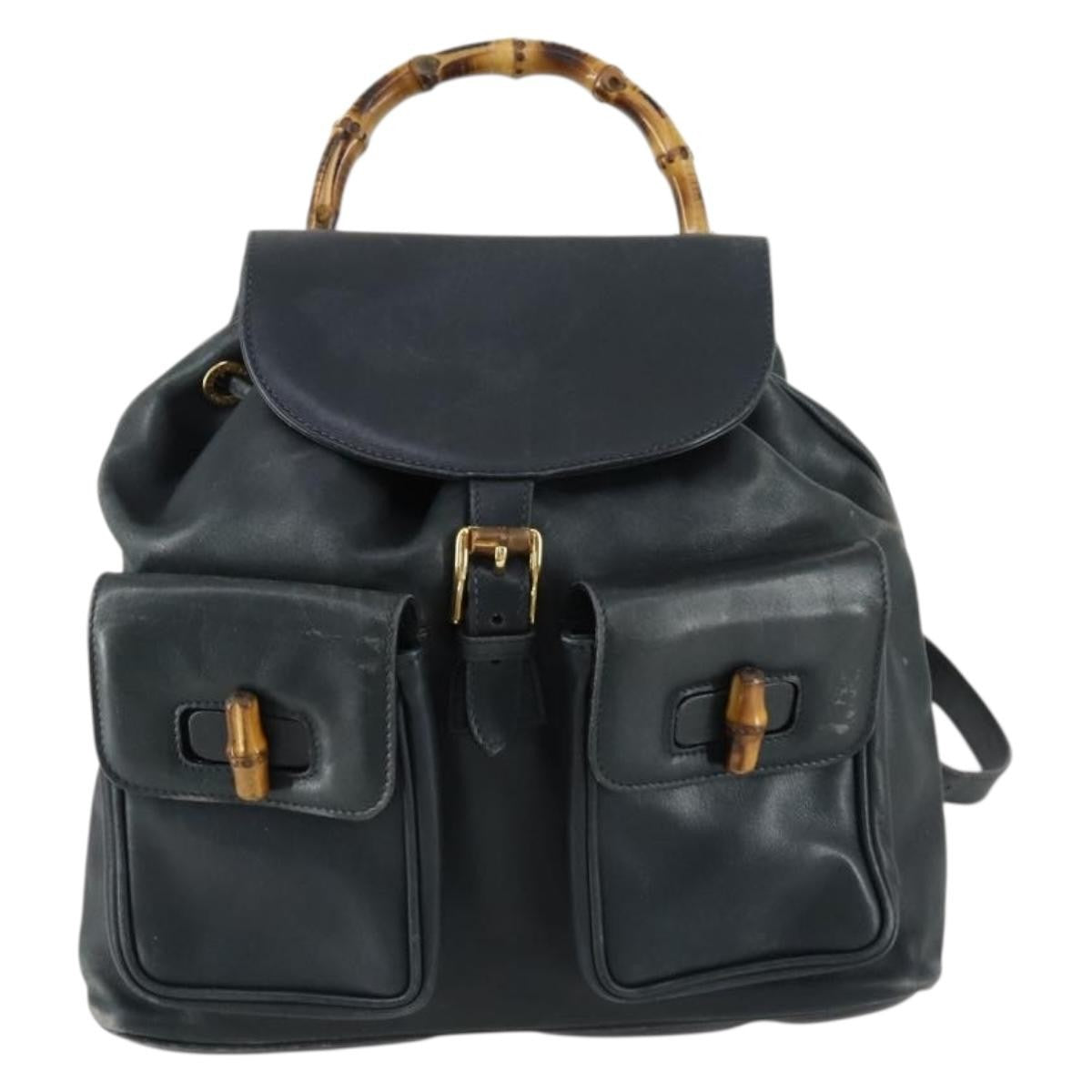 Gucci Vintage Bamboo Backpack Leather, BLACK, LEATHER, Backpack