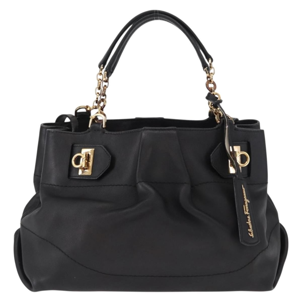 Salvatore Ferragamo W Chain Tote Leather, BLACK, LEATHER, Tote bag