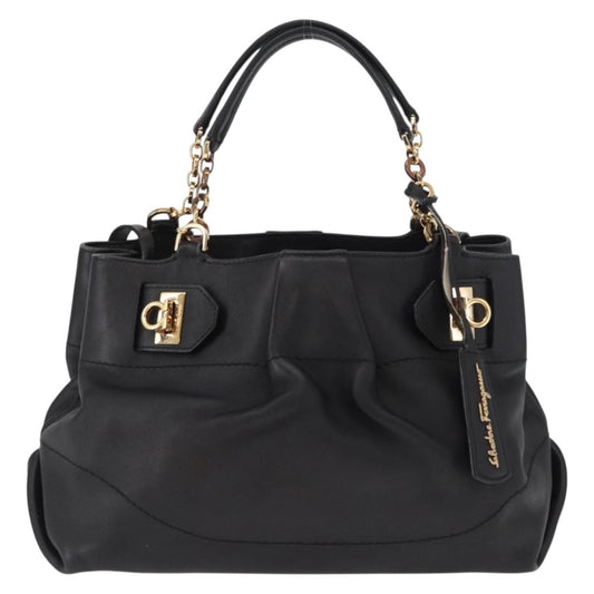 Salvatore Ferragamo W Chain Tote Leather, BLACK, LEATHER, Tote bag