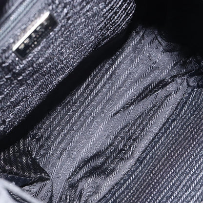 Prada Cinch Buckle Flap Backpack Tessuto with Crocodile Embossed Leather, BLACK, NYLON, Backpack