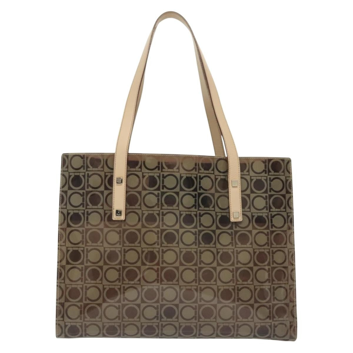 Salvatore Ferragamo Gancini Tote Vinyl, BROWN, SYNTHETIC, Tote bag