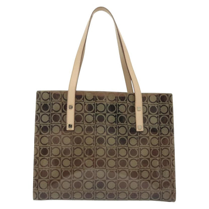 Salvatore Ferragamo Gancini Tote Vinyl, BROWN, SYNTHETIC, Tote bag