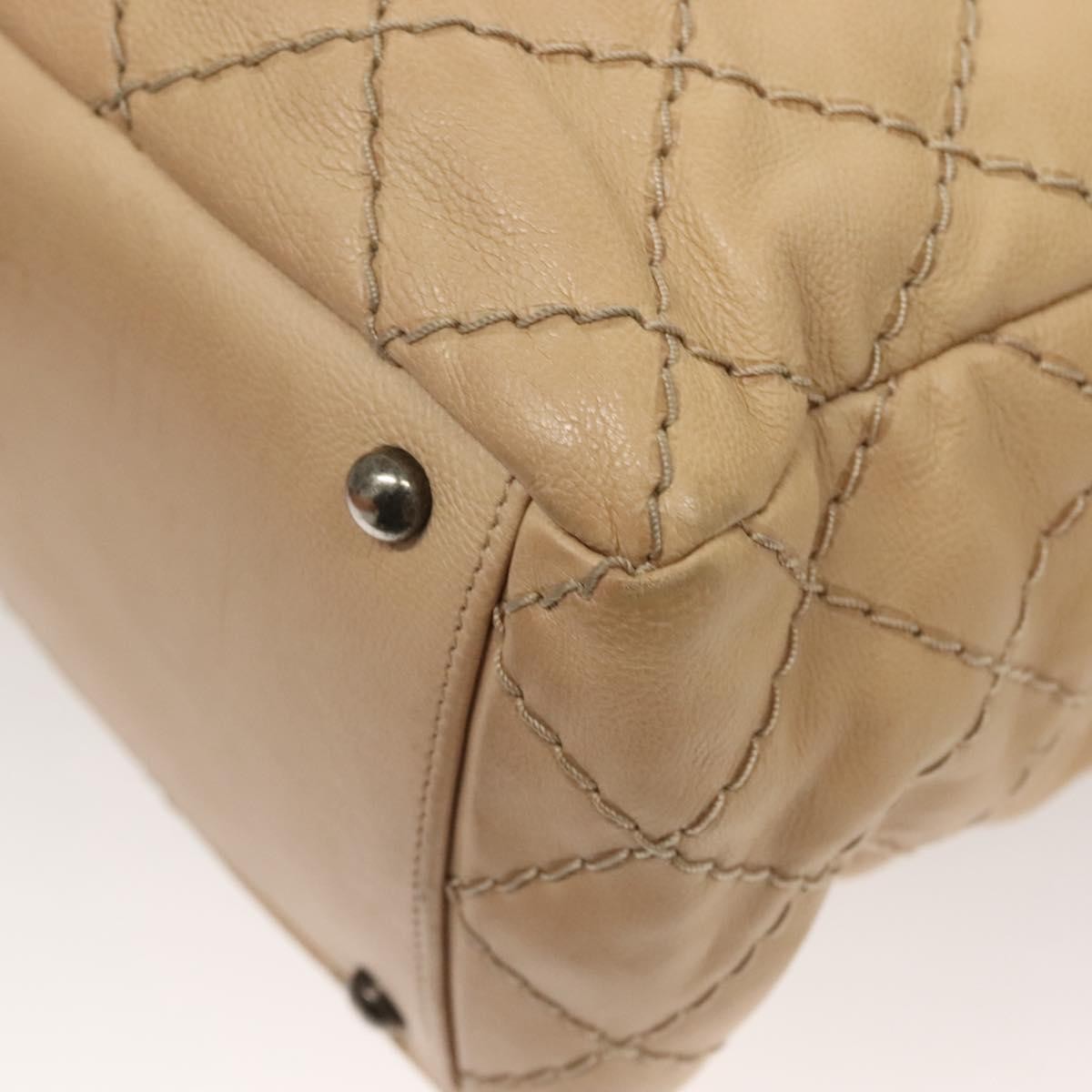 Chanel Petite Shopping Tote Quilted Calfskin, BEIGE, LEATHER, Tote bag