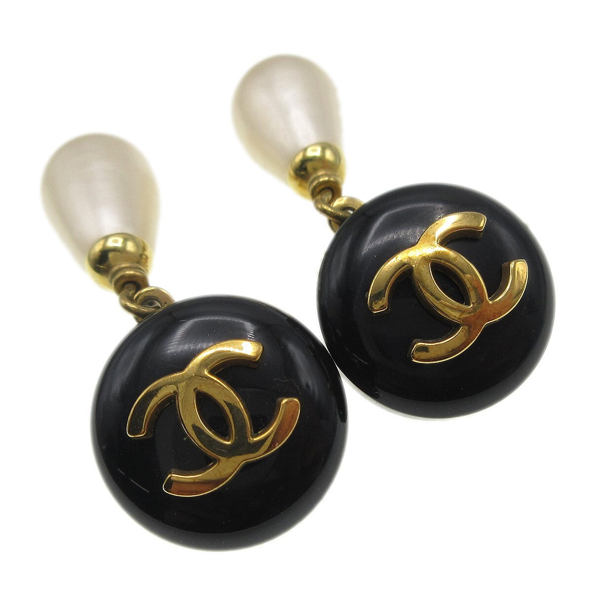 Chanel CC Dangle Earrings Metal with Faux Pearl, GOLD, GOLD_PLATED, Earrings