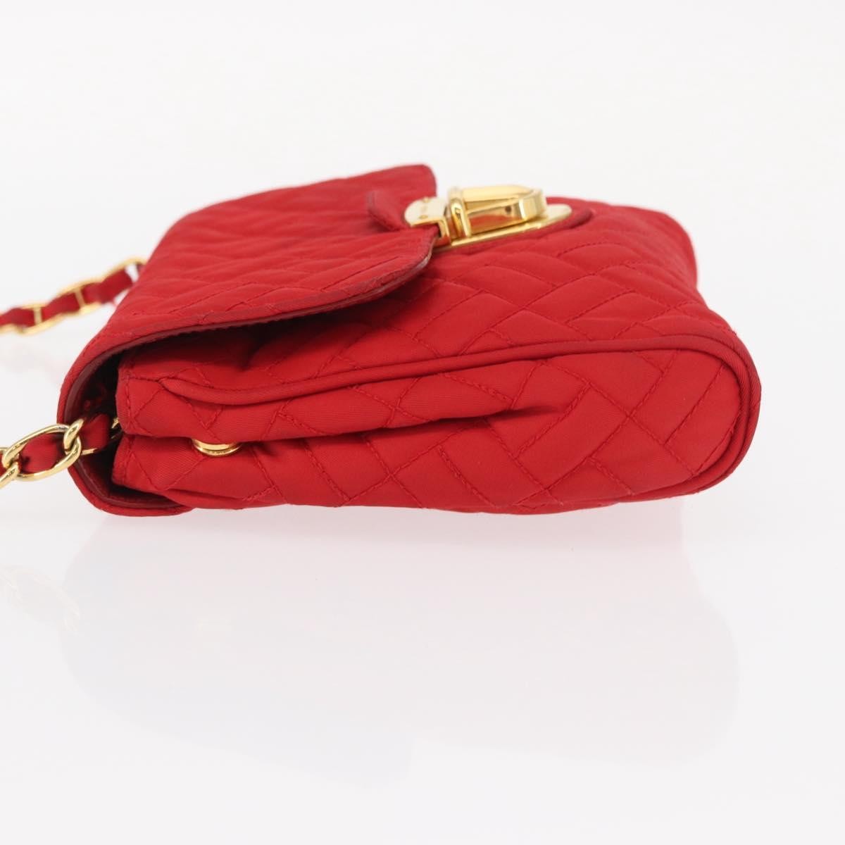 Prada Pushlock Chain Flap Bag Quilted Tessuto, RED, NYLON, Shoulder bag