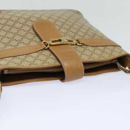 Celine Vintage Macadam Shoulder Bag Canvas and Leather, Beige, Canvas, Shoulder Bag