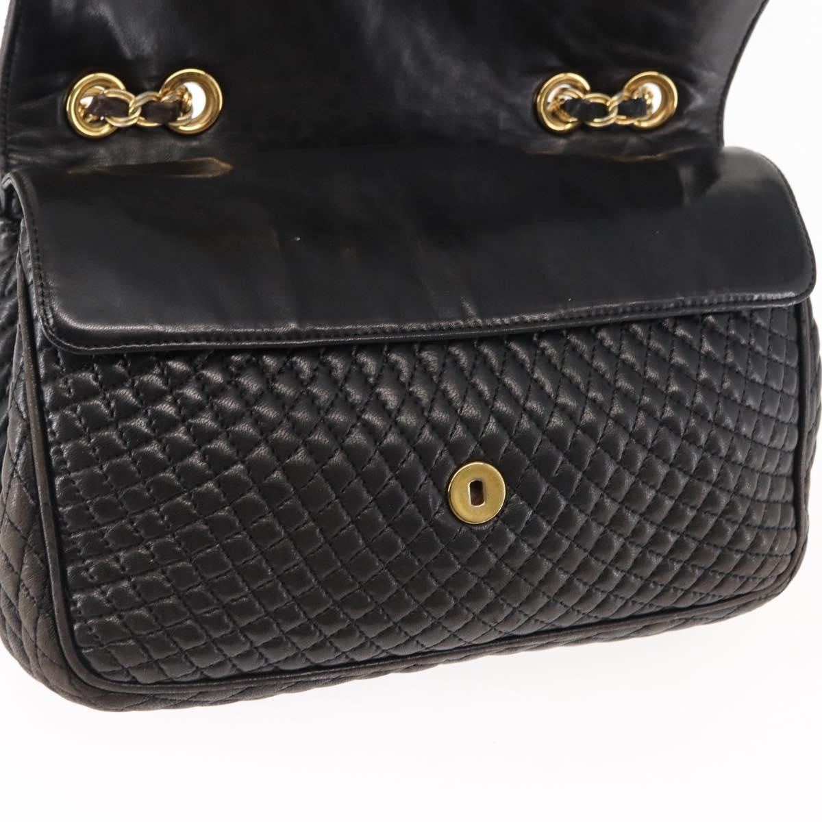 Bally Vintage Chain Shoulder Bag Quilted Leather, BLACK, LEATHER, Shoulder bag