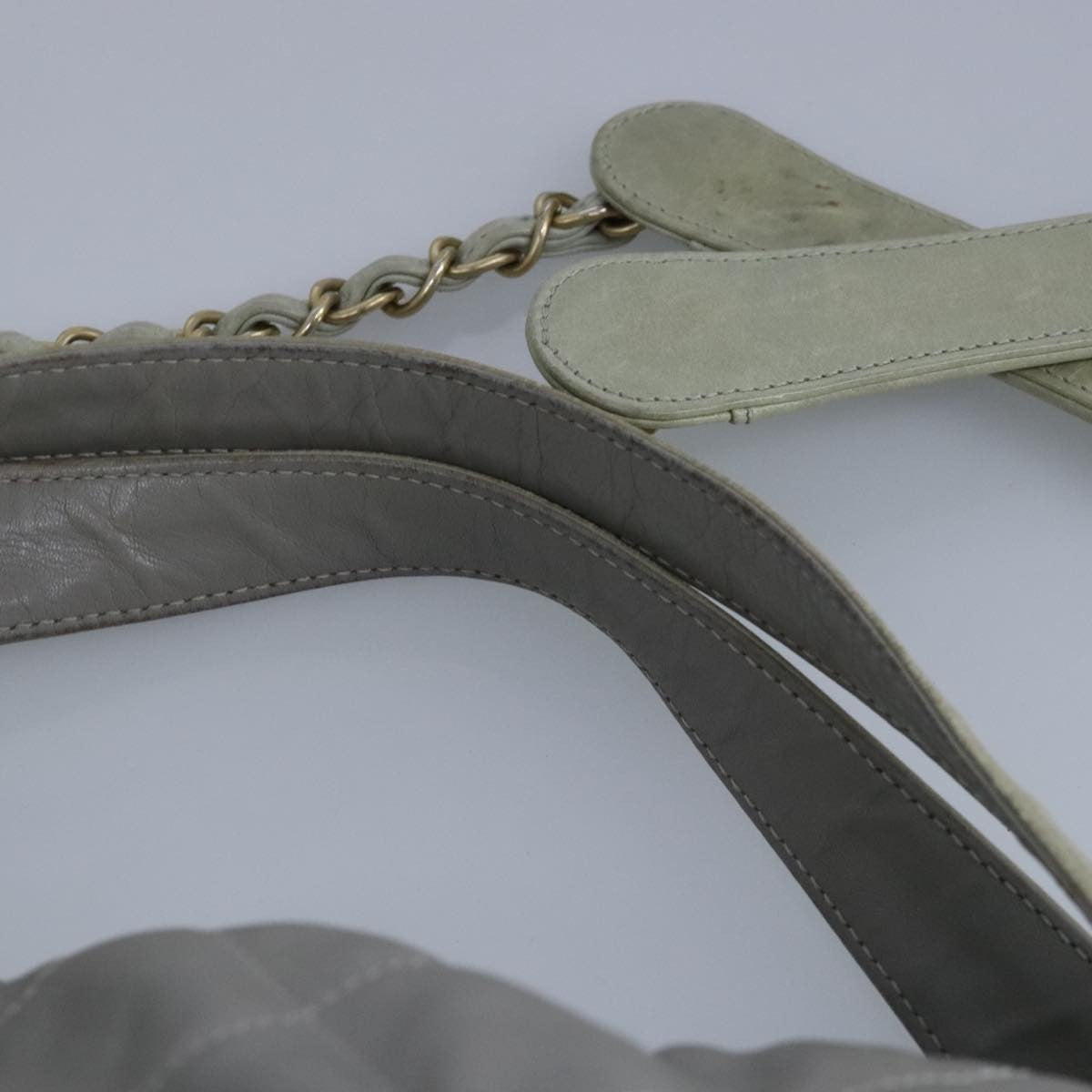 Chanel Chain Shoulder Bag Leather, GRAY, LEATHER, Shoulder bag