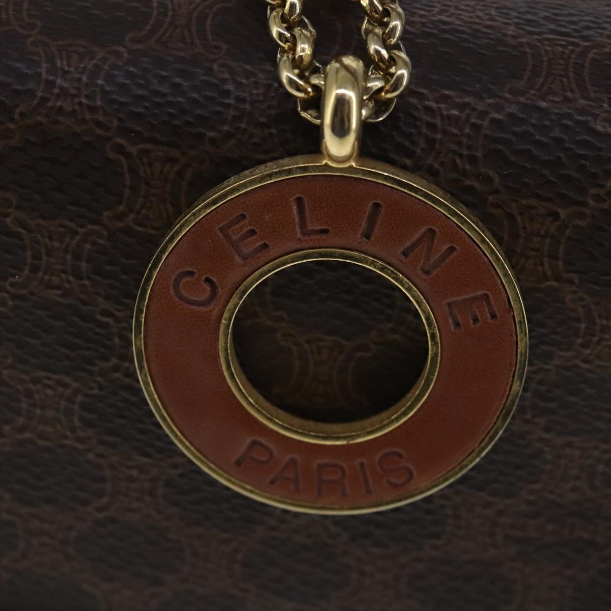 Celine Vintage Convertible Top Handle Bag Macadam Coated Canvas, BROWN, CANVAS, Handbag