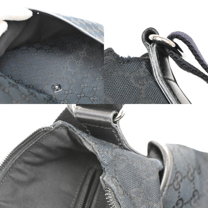 Gucci Zip Messenger Bag GG Canvas with Perforated Leather, BLACK, CANVAS, Shoulder bag