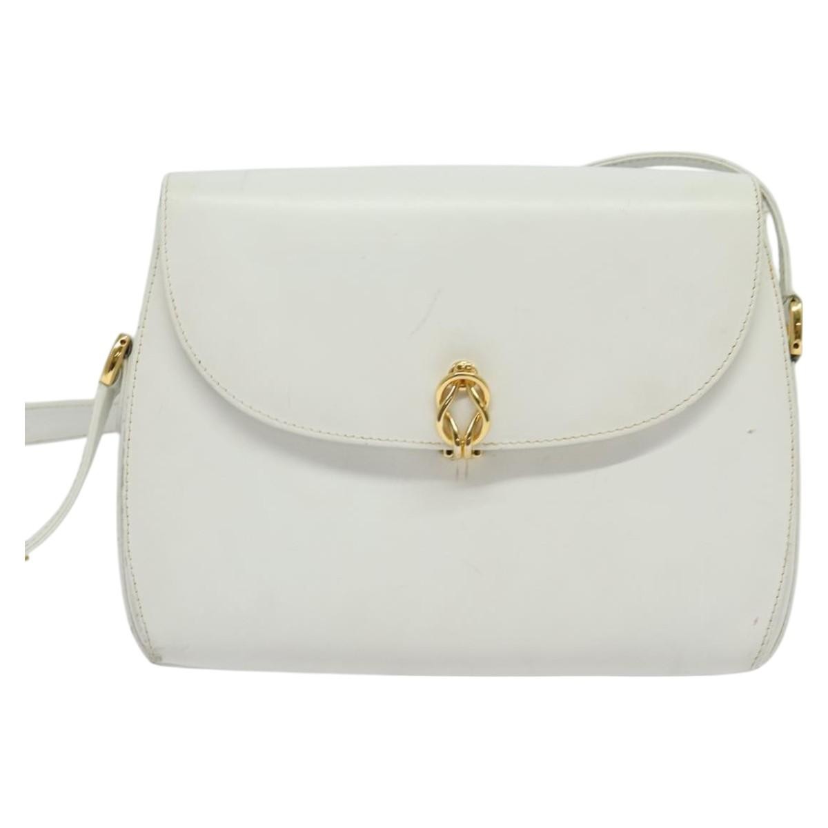 Gucci Vintage Flap Crossbody Bag Leather, WHITE, LEATHER, Shoulder bag