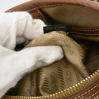 Prada Logo Convertible Tote Canvas with Leather, BEIGE, CANVAS, Tote bag