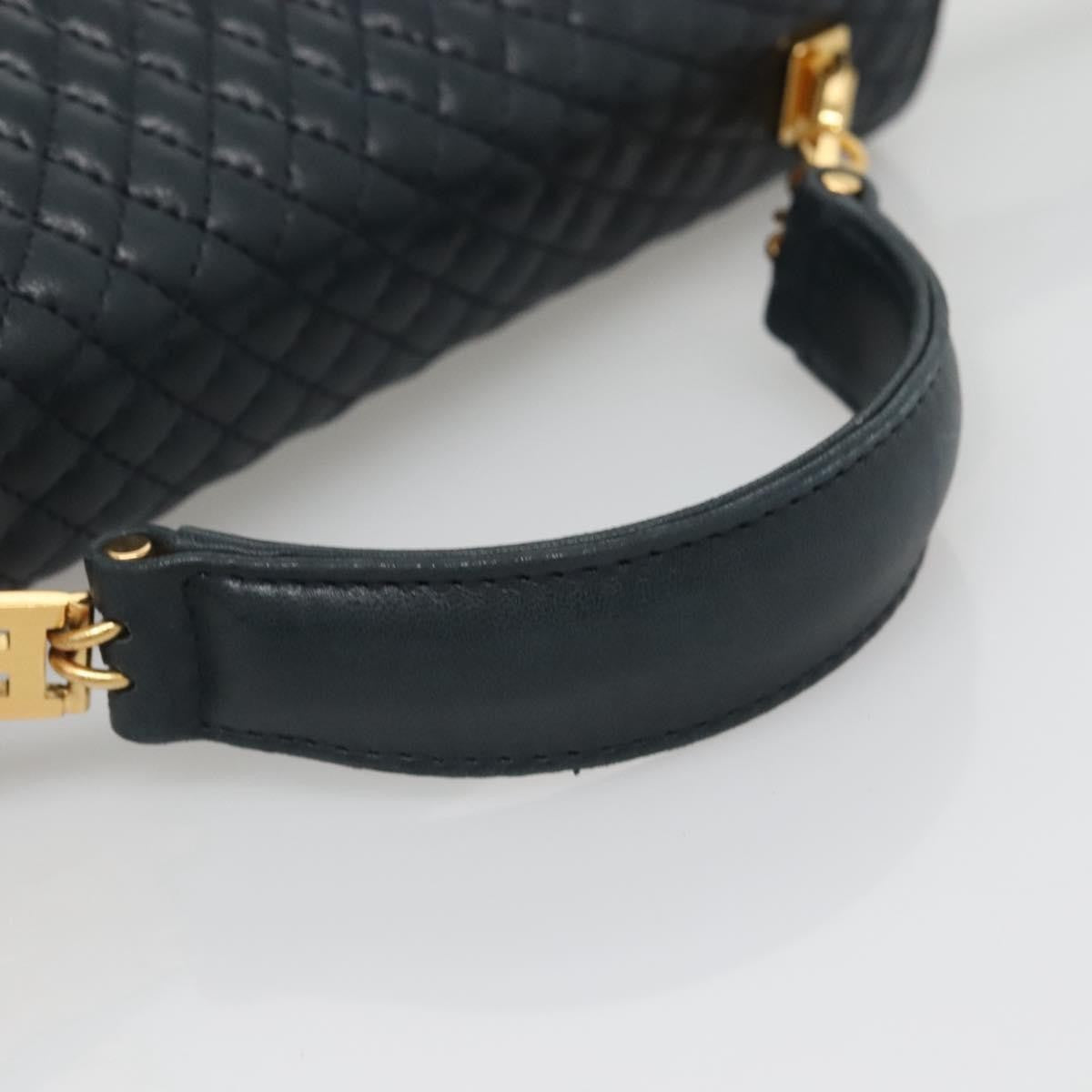 Bally Vintage Handbag Quilted Leather, NAVY, LEATHER, Handbag