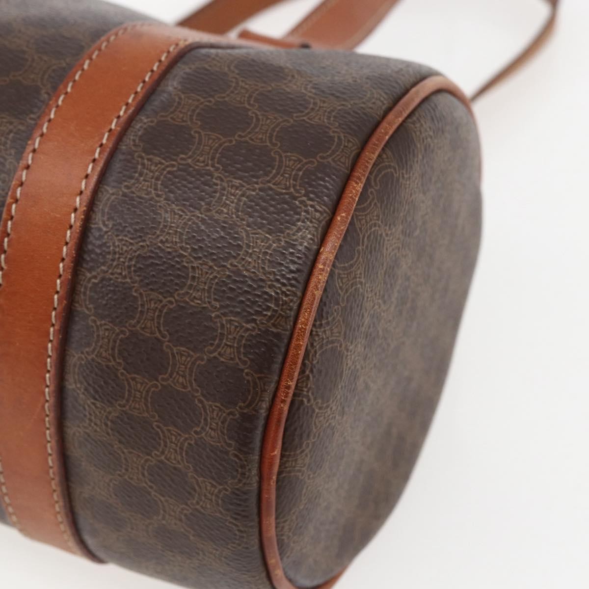 Celine Vintage Macadam Handbag Canvas and Leather, BROWN, CANVAS, Handbag