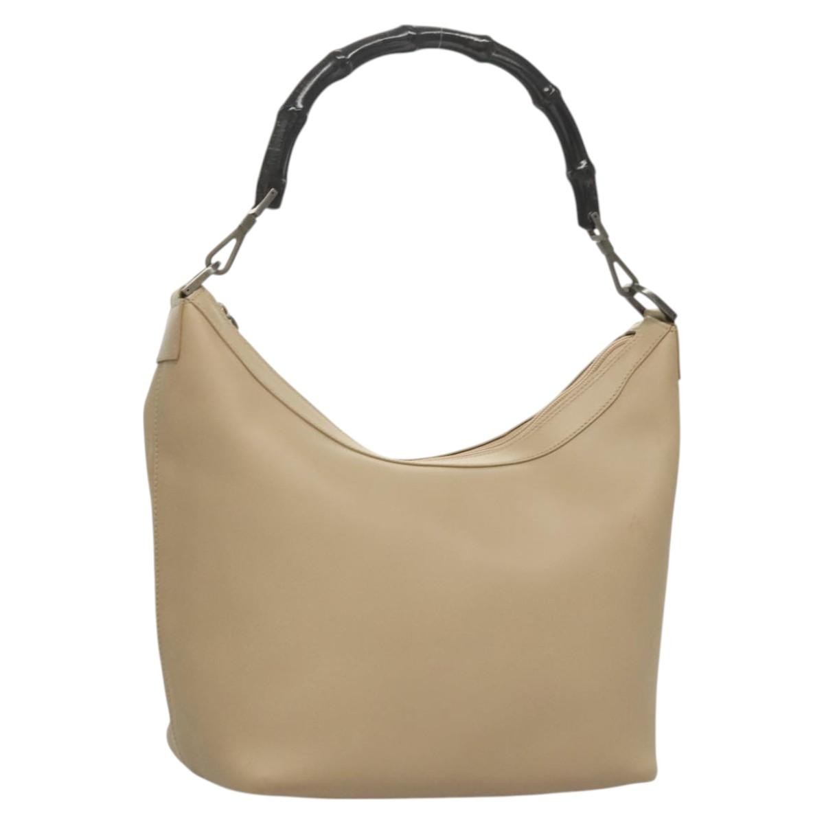 Gucci Vintage Bamboo Shoulder Bag Leather, BEIGE, LEATHER, Shoulder bag