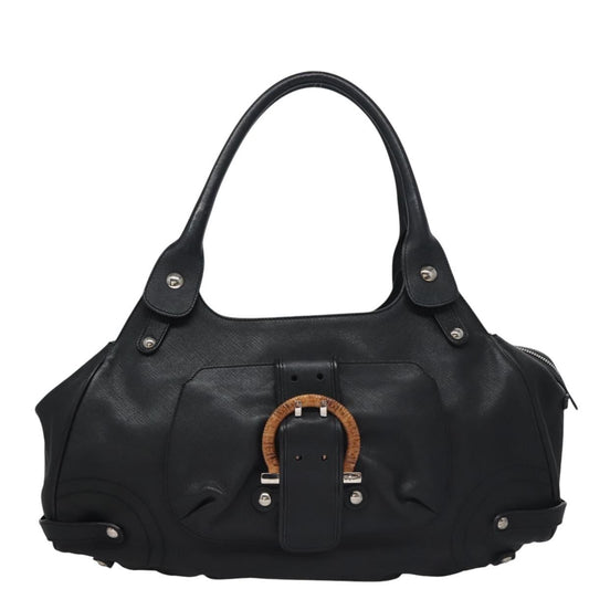 Salvatore Ferragamo Gancini Shoulder Bag Leather, BLACK, LEATHER, Shoulder bag