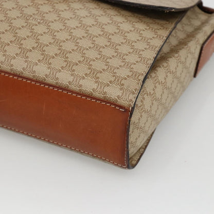 Celine Vintage Macadam Circle Logo Shoulder Bag Canvas and Leather, Beige, Canvas, Shoulder Bag
