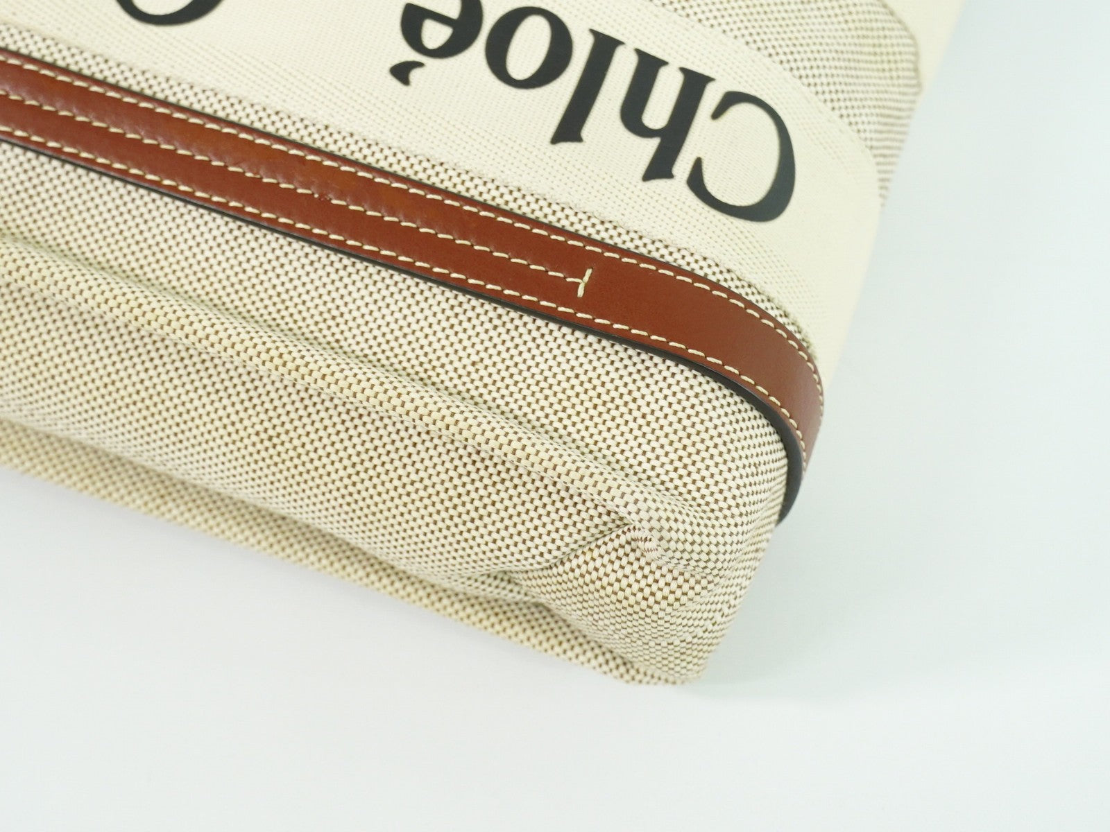 Chloe Woody Convertible Tote Canvas with Leather, BEIGE, CANVAS, Tote bag