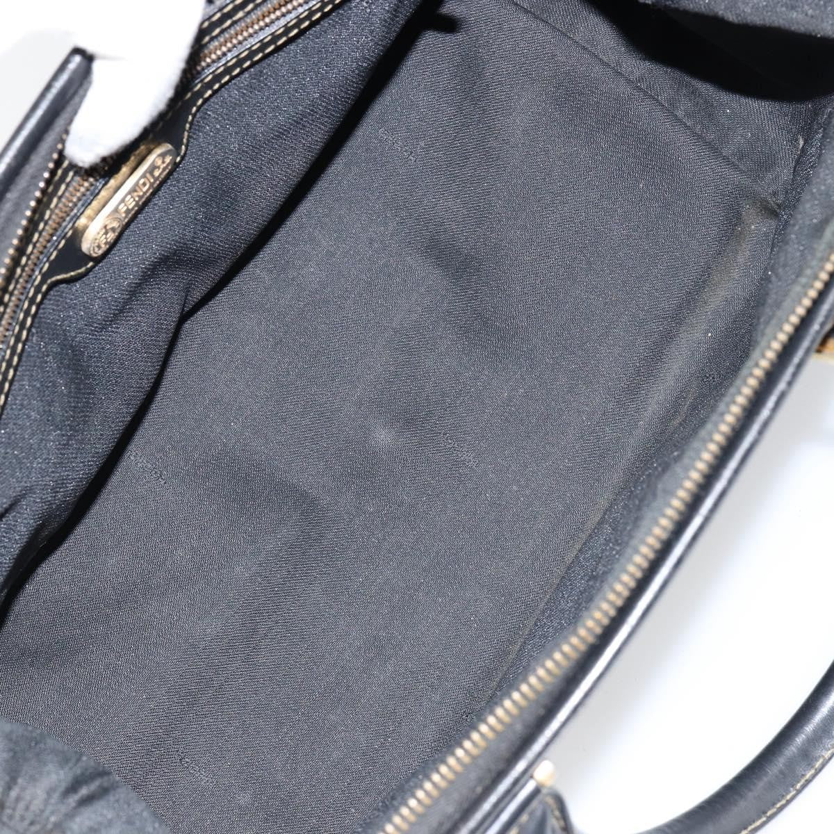 Fendi Vintage Pequin Boston Bag Coated Canvas, BLACK, CANVAS, Handbag