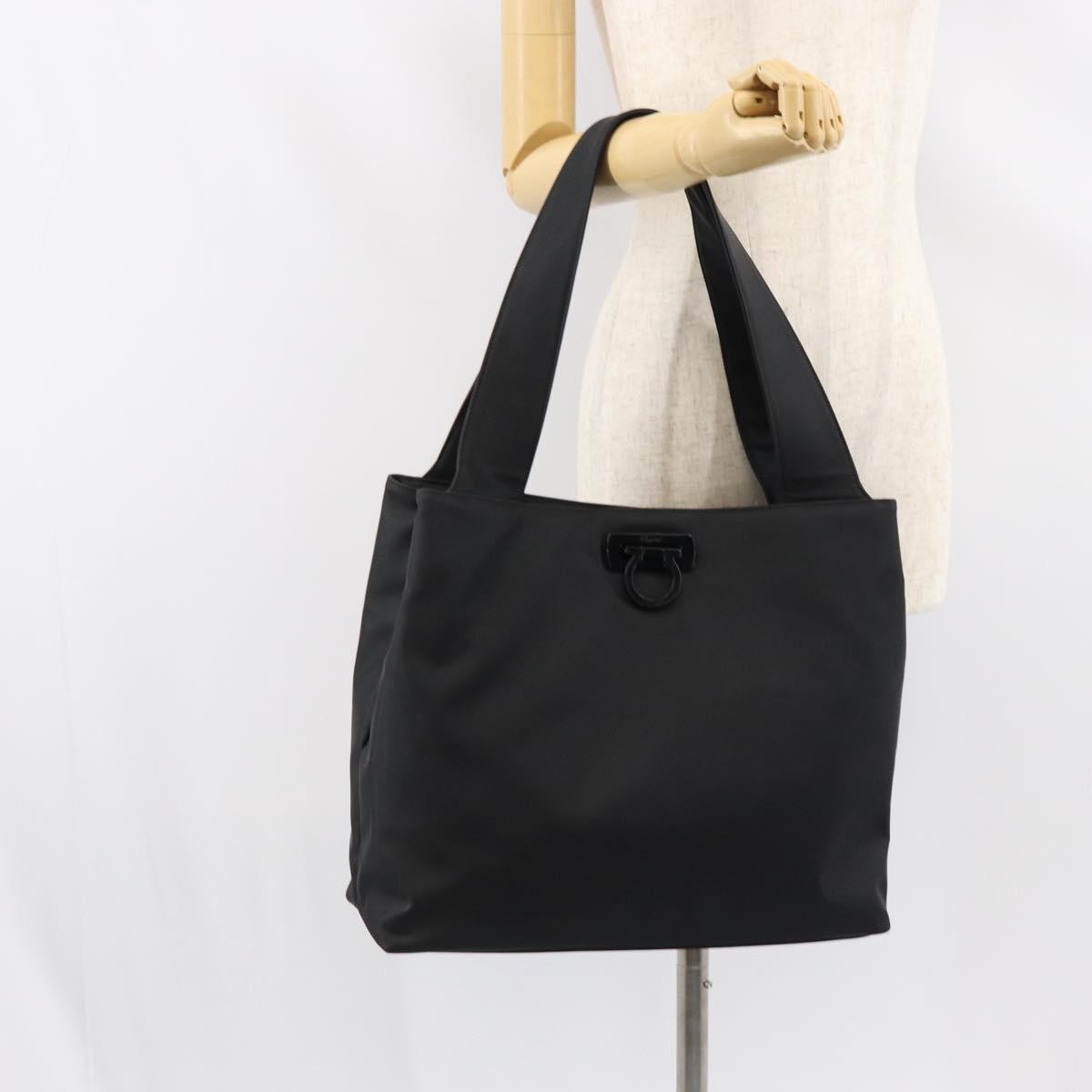 Salvatore Ferragamo Gancini Tote Nylon, BLACK, NYLON, Tote bag