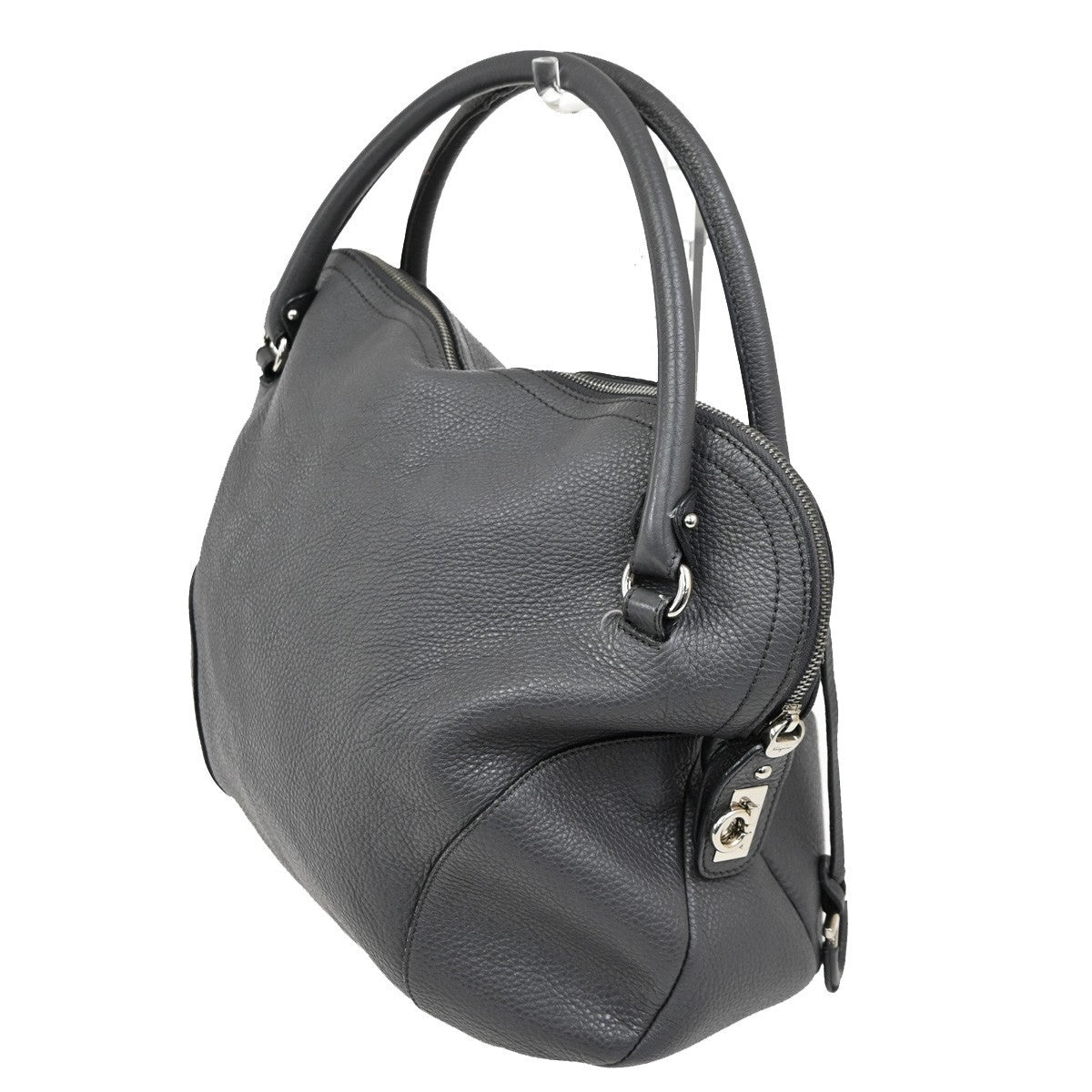 Salvatore Ferragamo Gancini handbag Leather, GRAY, LEATHER, Handbag