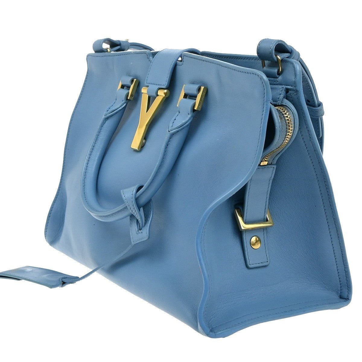Saint Laurent Classic Y Cabas Leather, BLUE, LEATHER, Tote bag