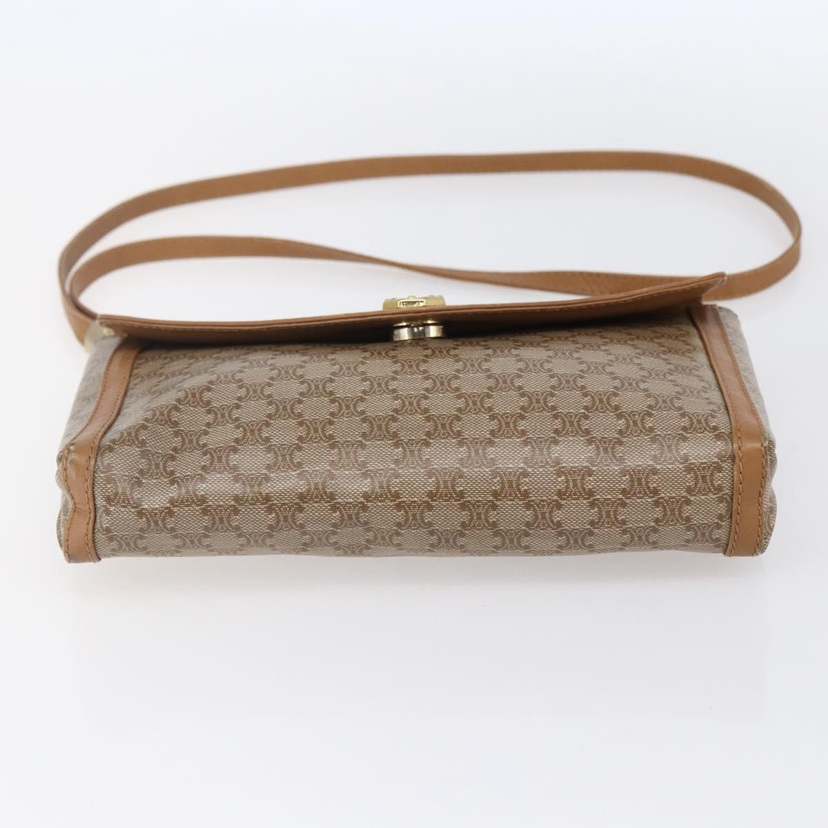 Celine Vintage Macadam Shoulder Bag Canvas and Leather, BEIGE, CANVAS, Shoulder bag