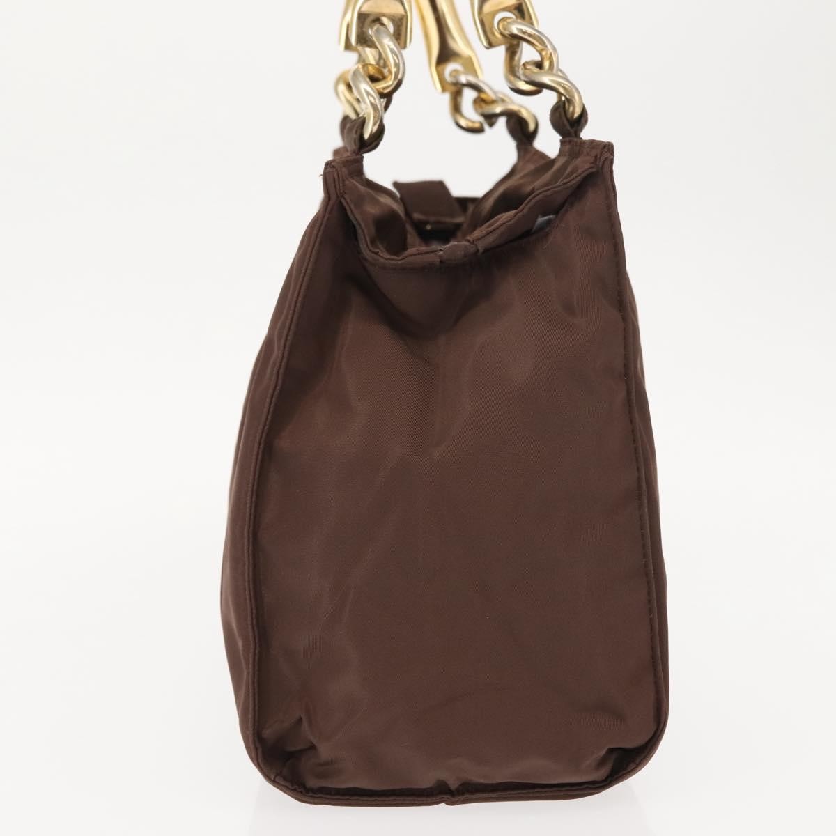 Prada Metal Handles Tote Tessuto, BROWN, NYLON, Handbag