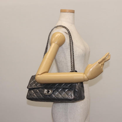 Chanel Reissue 2.55 Double Compartment Flap Bag Quilted Aged Calfskin, SILVER, LEATHER, Handbag